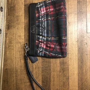Coach wristlet- red & black plaid
